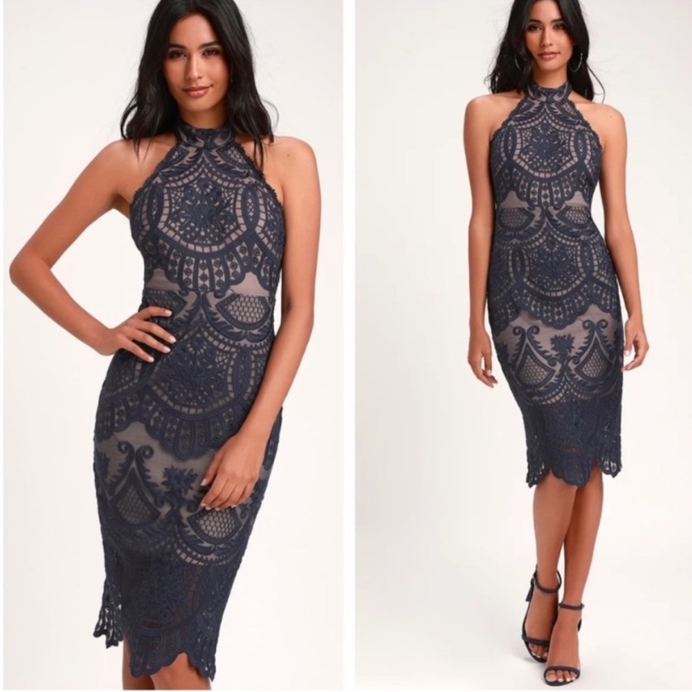 Lulu’s backless, lace dress (navy)